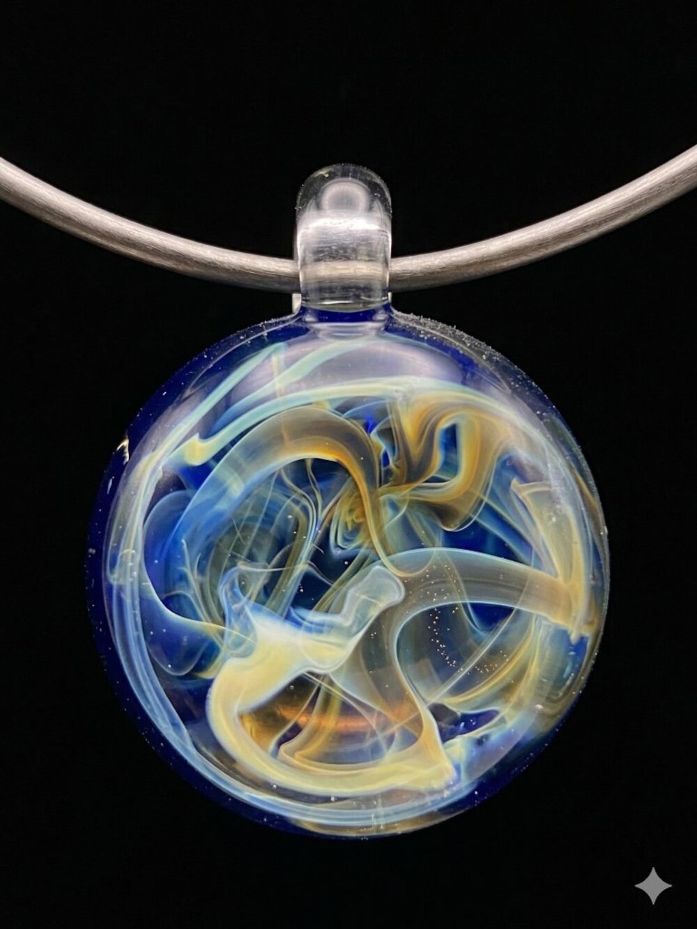 Handmade Blown Glass Pendant with Omega Chain Blue